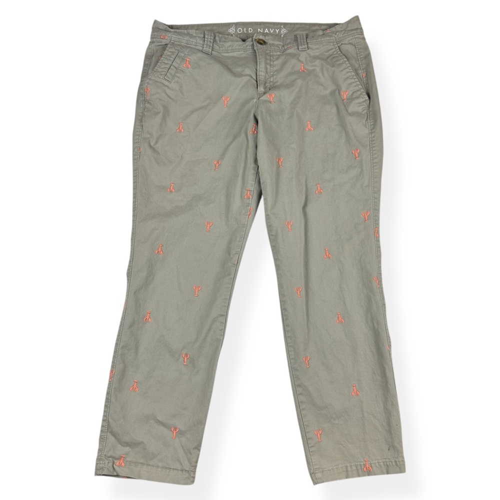 Old Navy Pants Womens 10 Khaki‎ Cropped Embroidered Lobster Slim Boyfriend Pants